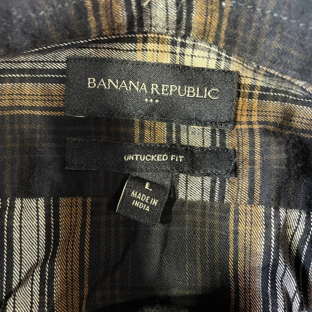 Banana Republic Shirt Untucked Fit Mens Large Black Plaid Slim Fit Preppy Office